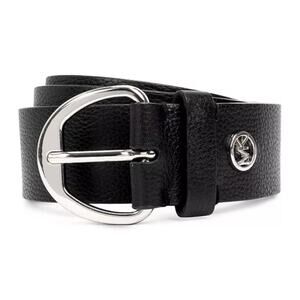 MICHAEL Michael Kors Black Genuine Leather Belt with‎ Silver MK Size L